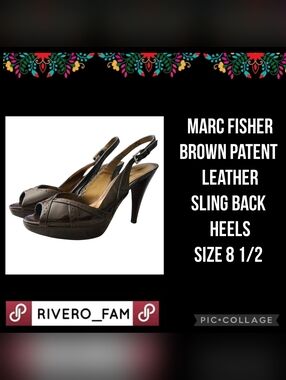 MARC FISHER | BROWN | PATENT LEATHER SLING BACK HEELS | SIZE 8 1/2